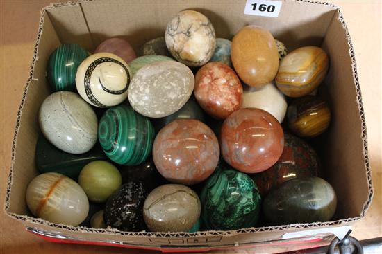 Collection of approx. 50 mostly specimen hardstone eggs and Russian malachite specimen and four malachite eggs